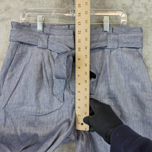 Express Pants Womens Size 12R Blue Ankle High Rise Belted Linen Blend Tapered - Picture 7 of 14